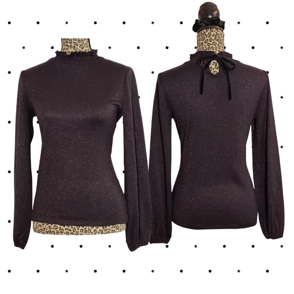 Sparkle Mock Neck Long Sleeve Sweater - Dark Plum